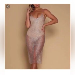 MESHKI Avaina Rosegold Midi Dress size medium BNWT